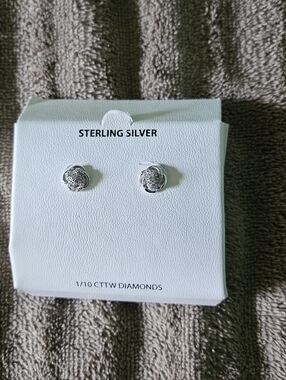 Sterling Silver Diamond Accent Stud Earrings - Silver
